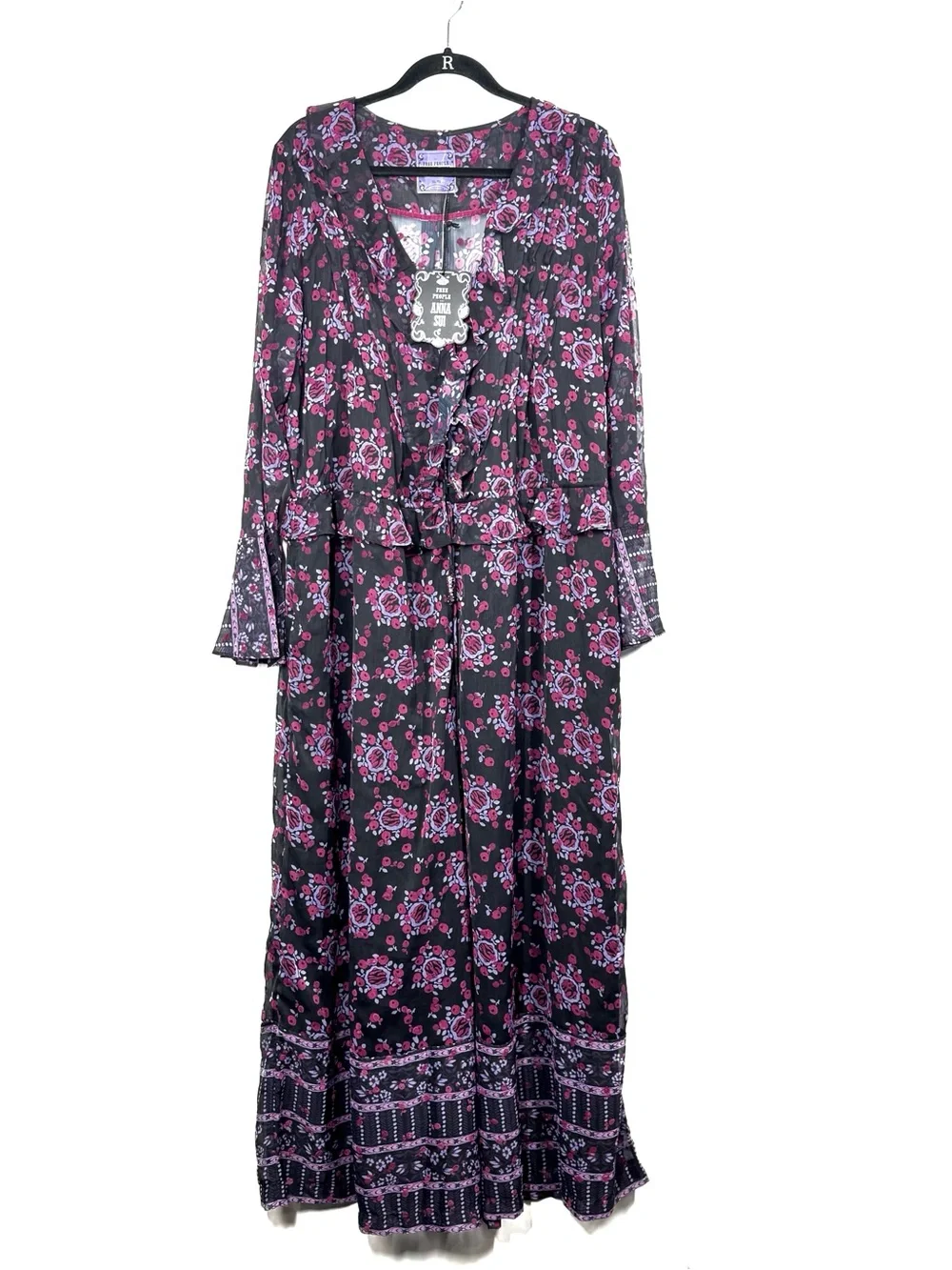 Free People x Anna Sui Cassiel Printed Jumpsuit Black Floral XL NWT